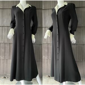🔥Vintage David Warren New York Preppy Evening Wednesday Addams Maxi Dress Sz S